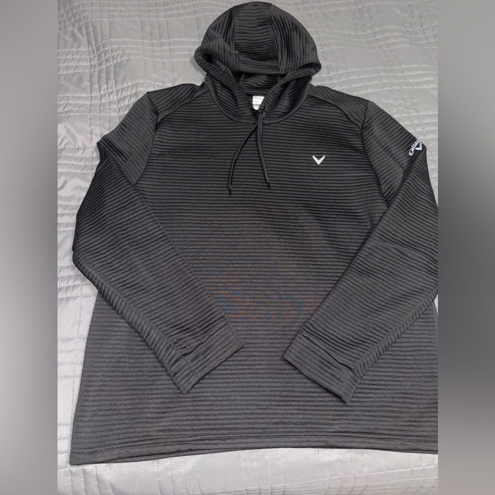 Callaway Men’s XL Black Ribbed Hoodie Pullover Golf Performance Opti-Dri